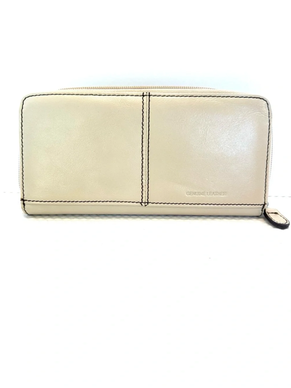 Etienne Aigner Cream Zip-Around Leather‎ Wallet with Silver Accent